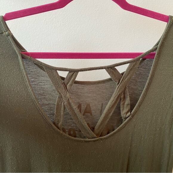 Alya Women's Olive Forest Green Babydoll Graphic Tunic Criss Cross Back Size S - Picture 5 of 8